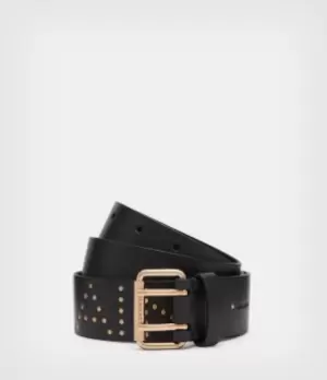 Image of Remi AllSaints Womens Leather Belt, Black/warm Brass, Size: XS