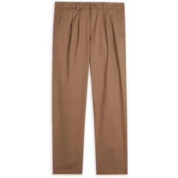 image of Ted Baker Talkin Pleated Herringbone Trouser - DK-BROWN