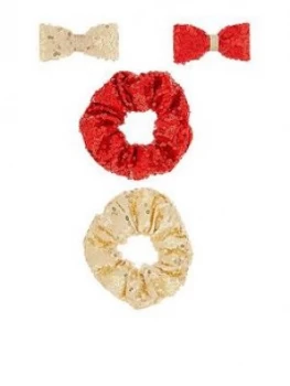 image of Monsoon Girls Sequin Bow And Scrunchie Hair Set - Red