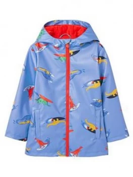 Image of Joules Toddler Boys Skipper Dino Rubber Coat - Blue, Size Age: 5 Years