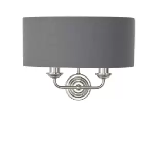 Image of Wall Light - Bright Nickel Plate & Charcoal Fabric - 2 x 40W E14 - Dimmable