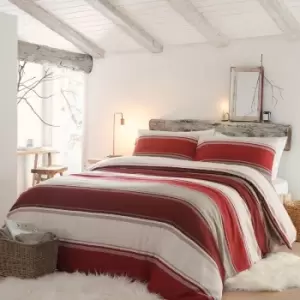 Image of Fusion Betley Stripes 100% Brushed Cotton Reversible Duvet Cover Set, Red, Double