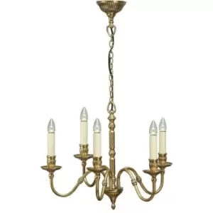 image of Interiors 1900Y133P5 - 5 Light Multi Arm Ceiling Candle Pendant Brass, Ivory, E14