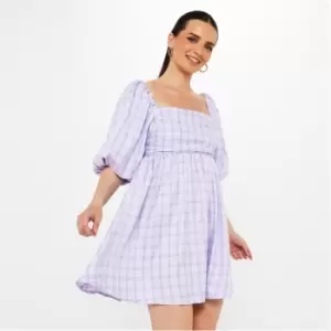 Missguided Milkmaid Gingham Smock Dress - Purple