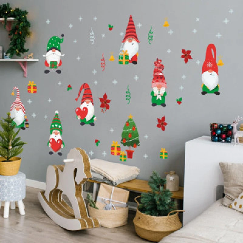 Image of Walplus Xmas Gnomes And Snowflakes Christmas Wall Stickers Setwall Art, Diy Art, Home Decorations, Decals