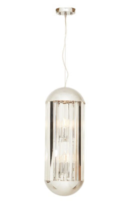 Image of Orsina 6 Bulb Small Pendant Light, Chrome Finish Contemporary Lighting Fixture, Capsule-Shaped Crystal Panel Light