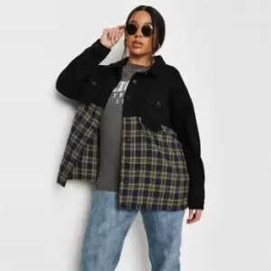Image of Missguided Plus Check Spliced Denim Shirt - Black