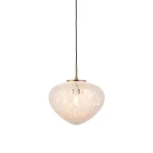 Image of Bari Single Pendant Ceiling Lamp, Satin Brass Plate, White Confetti Glass