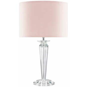 image of K9 Crystal Table Lamp with Drum Shade - Dusty Pink