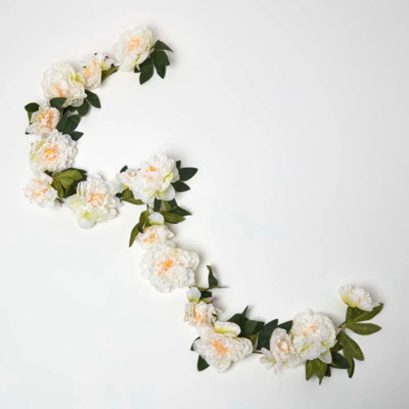 Image of Homescapes Artificial Peony Flower Garland, 180cm Natural