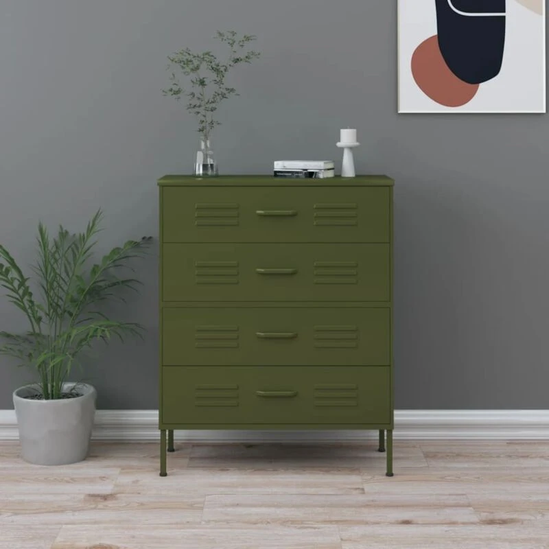 Image of VIDAXL Chest of Drawers Olive Green 80x35x101.5cm Steel Vidaxl 8720286565100