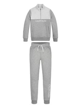 Image of Calvin Klein Jeans Boys Clr Block Zip-up Sweatpants Set - Grey, Size Age: 8 Years