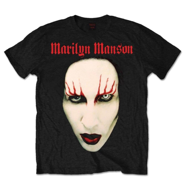 Image of Marilyn Manson Mens Red Lips Cotton T-Shirt in Black Size: XL Black Male XL
