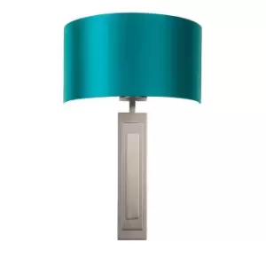 Image of Brushed Bronze Plated Wall Light & Teal Satin Half Shade - 1 Bulb Dimmable Lamp