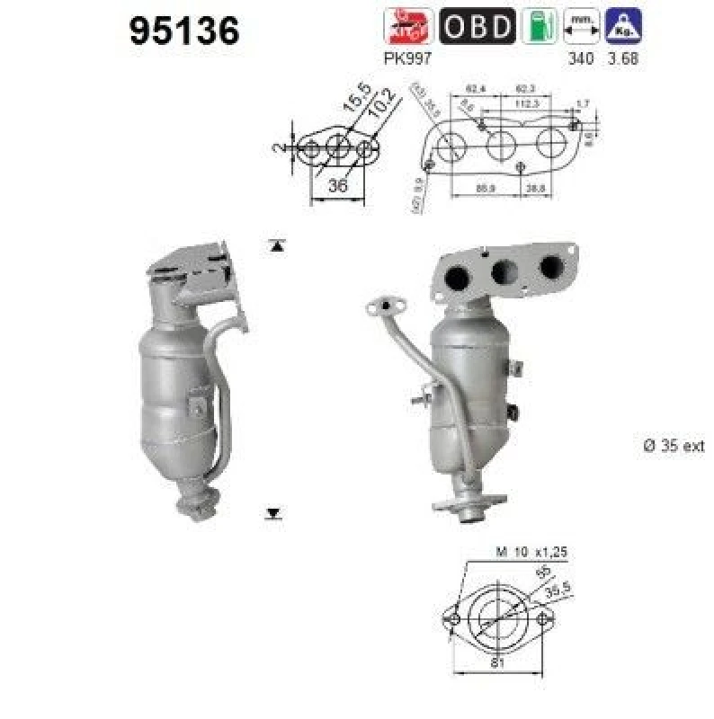 Image of AS Catalytic converter AS 95136