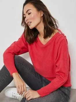 image of Mint Velvet Zip Detail Batwing Knit Jumper - Watermelon