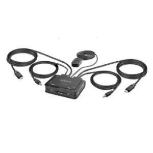 Image of StarTech.com 2-Port USB-C Cable KVM Switch 4K 60Hz DisplayPort Output Compact KVM with 4ft/1.2m USB Type-C/Audio Integrated Cables Bus Powered - Remot