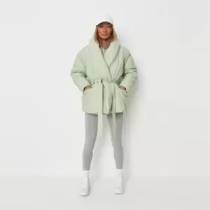 Missguided Overszied Belted Shawl Puffer - Green