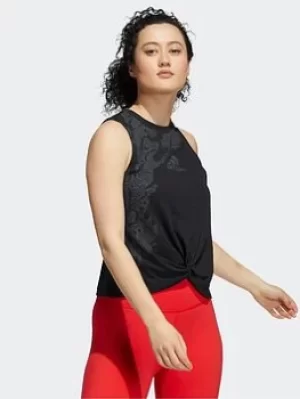 Image of adidas Camo Graphic Knot Tank Top, Black Size M Women