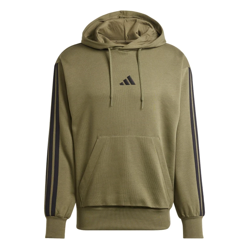 Image of adidas Essentials Fleece 3-Stripes Hoodie Mens Olive Strata male M