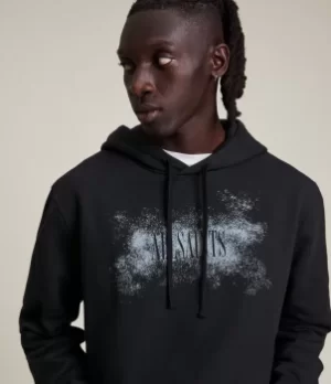 Image of AllSaints Mens Shadow Stamp Hoodie, Jet Black, Size: L