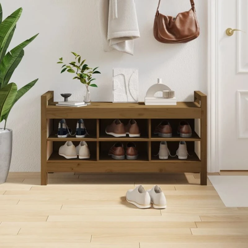 Image of Vidaxl Hall Bench Honey Brown 110X40X60 Cm Solid Wood Pine, Brown 821792