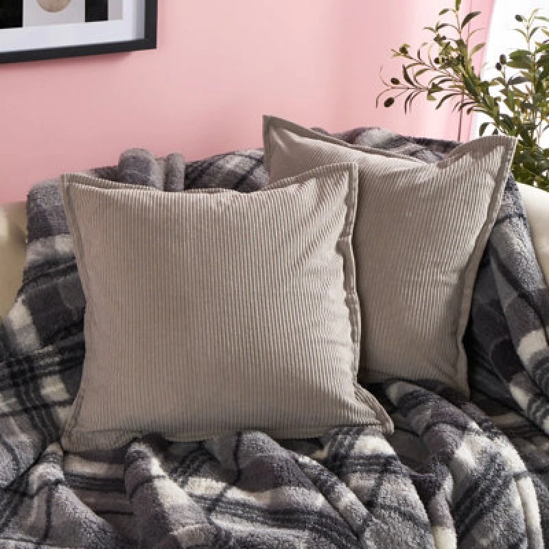 Image of OHS OHS 2 Pack Ribbed Oxford Edge Corduroy Cushion Covers Square Pillowcases in Grey Size: 45cm x 45cm Grey 45cm x 45cm Unisex 5027434226146