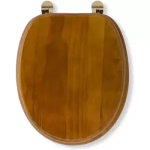 image of Solid Wood Toilet Seat, Antique Pine with Chrome Hinges - Croydex