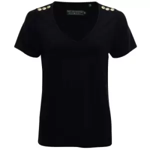 image of Holland Cooper Womens Relax Fit Vee Neck Tee Black Medium