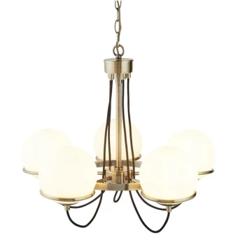 image of Searchlight Lighting - Searchlight Sphere - 5 Light Multi Arm Ceiling Pendant White, Antique Brass, E14