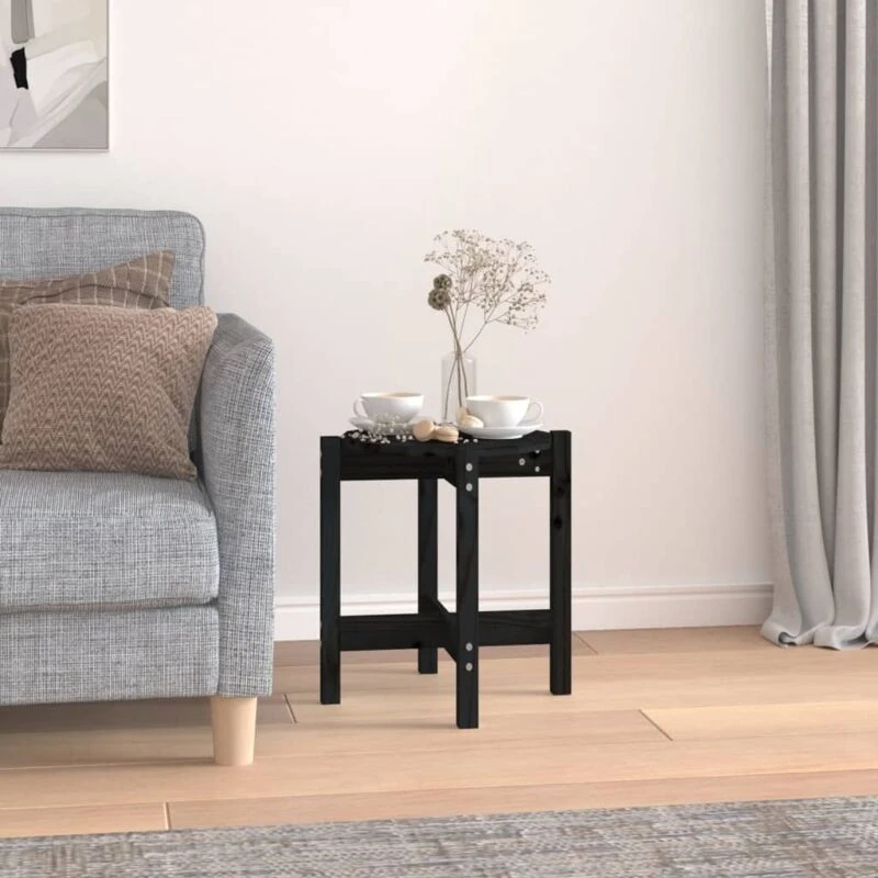 Image of Vidaxl Coffee Table Black Ø 42.5X45cm Solid Wood Pine, Black 822316