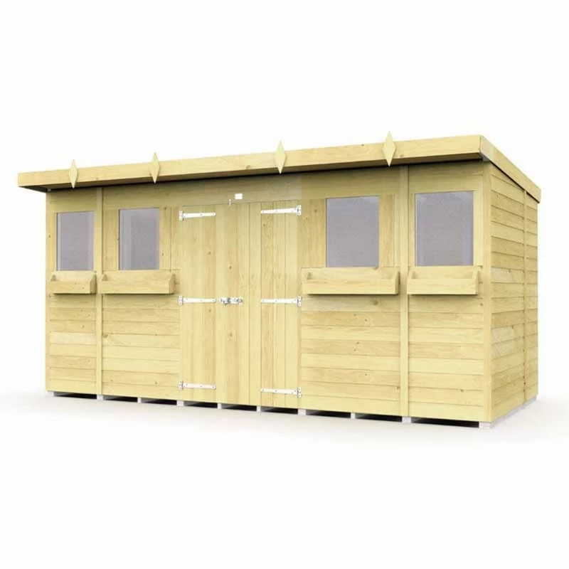 Image of Buttercup Farm 14 x 7 Feet Pent Summer Shed - Wood - L214 x W417 x H201cm in Brown Brown Unisex
