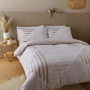 Image of Catherine Lansfield Blok Geometric Natural Reversible Duvet Cover and Pillowcase Set Cream