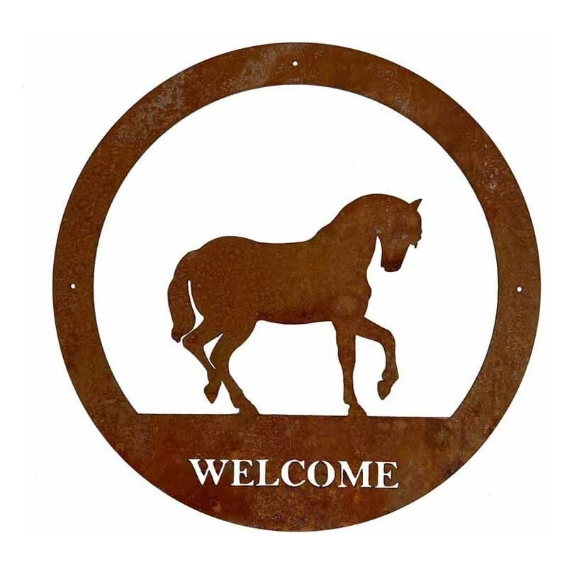 Image of Horse Welcome Wall Art - Small - Steel - W29.5 x H29.5cm - Bare Metal/Ready to Rust PoppyHorseWlcmsml295MmWA13R