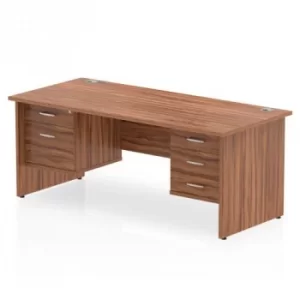 Image of Impulse 1600 Rectangle Panel End Leg Desk WALNUT 1 x 2 Drawer 1 x 3 Drawer Fixed Ped