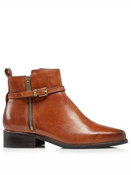 Image of Dune London Wide Fit Pop Leather Buckle Trim Ankle Boot - Tan, Size 3, Women