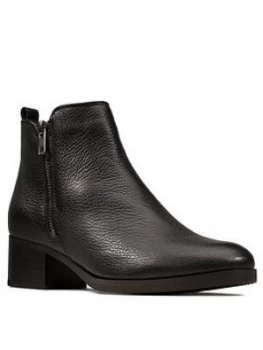 Image of Clarks Mila Sky Leather Block Heel Ankle Boot - Black Leather, Size 4, Women