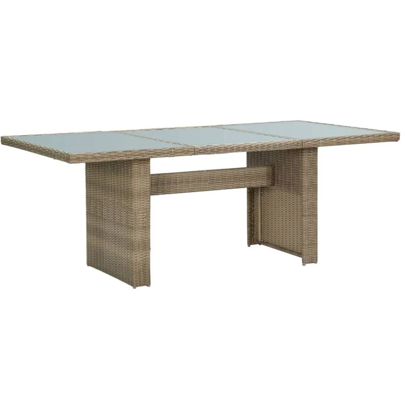 Image of vidaXL Garden Dining Table Brown Glass and Poly Rattan Dinner Desk Outdoor