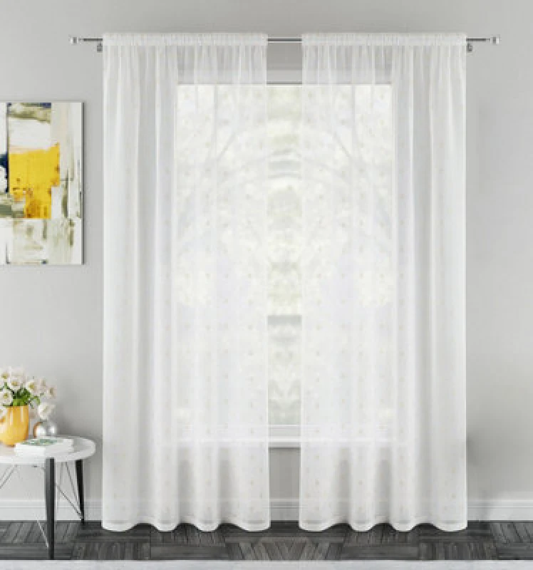 Image of Tyrone Textiles Destiny Gold Metallic Dimond Print On Sheer Fabric - Pair 140 X 122Cm (55X48")