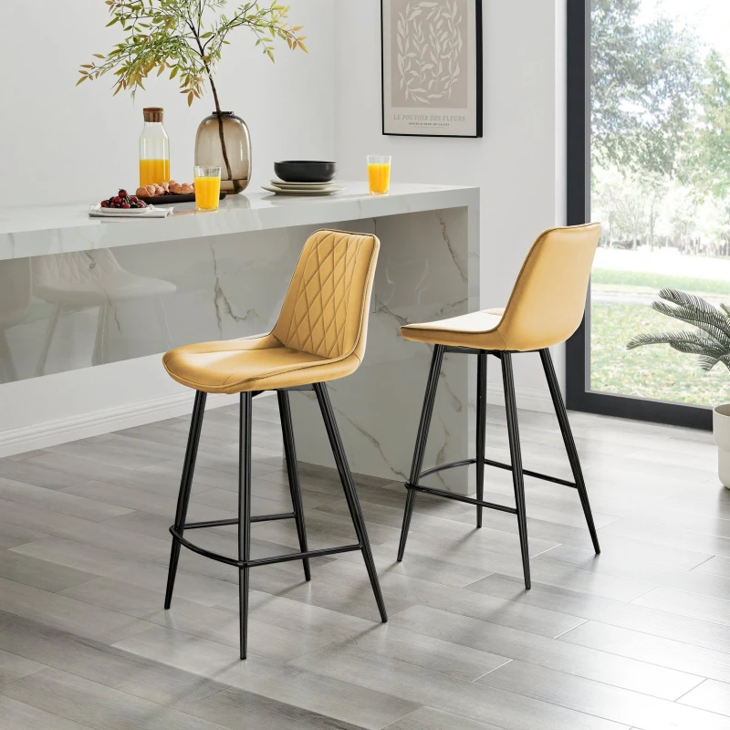 Image of FurnitureboxUK FurnitureboxUK Pesaro Set of 2 Velvet Black Legs Bar Chair in Mustard Mustard One Size Unisex 5056542696558