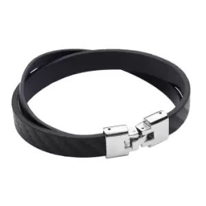 Image of Fred Bennett Textured & Plain Black Recycled Leather Bracelet