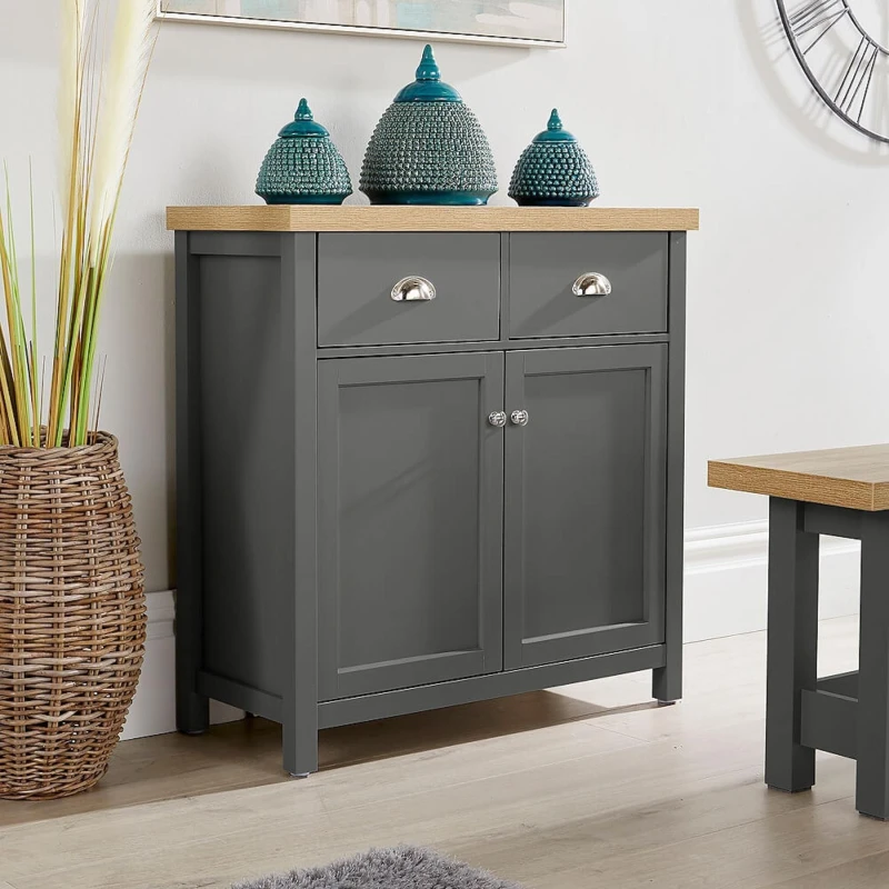 Image of Home Source Avon 2 Drawer 2 Door Cupboard Unit Dark Grey