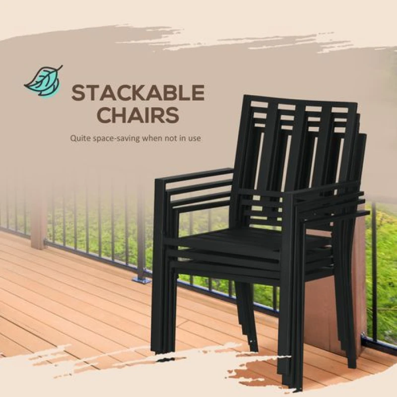 Image of Outsunny Outsunny 7 PCs Garden Dining Set w/ Stackable Chairs and Metal Top Table, Black