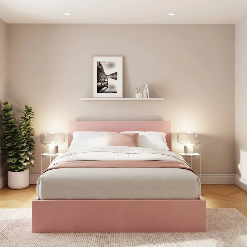 Image of GFW End Lift Ottoman Storage Bed Velvet in Pink Size: Single Pink Unisex Single