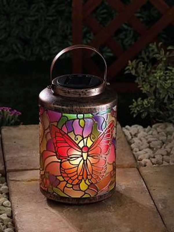 Image of Smart Solar Tiffany Butterfly Lantern, Multi 1080258DY