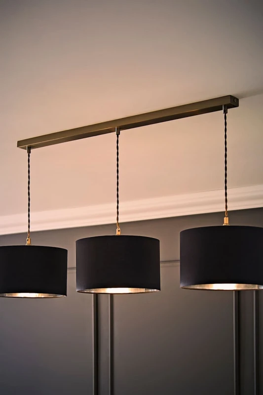 Image of ValueLights ValueLights Reni Metallic Drum Shade 3 Drop Bar Brushed Chrome Diner Ceiling Light and Bulbs in Charcoal Charcoal One Size Unisex 50594060
