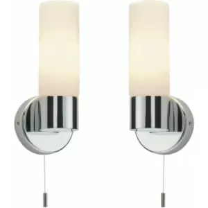 image of Loops - 2 pack IP44 Bathroom Wall Light Chrome & Frosted Glass Shade Modern Lamp Fitting