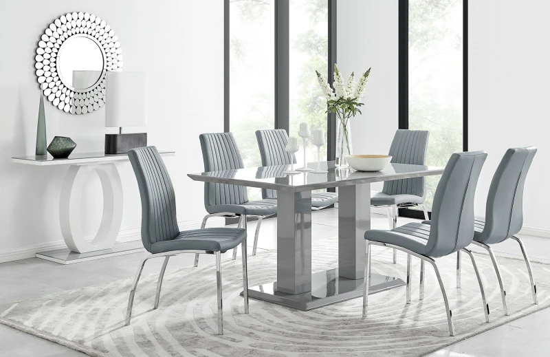 Image of FurnitureboxUK FurnitureboxUK Imperia 6 Grey Dining Table and 6 Isco Chairs Grey One Size Unisex 5056542640681
