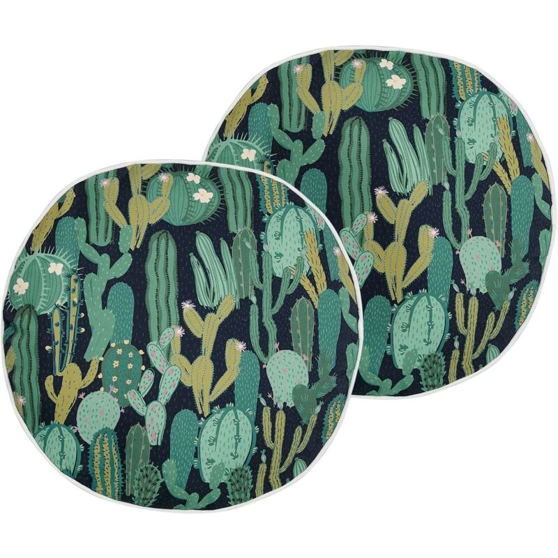 Image of Beliani Set Of 2 Outdoor Cushions Bussana Plant Pattern 40 X 40 Cm Green