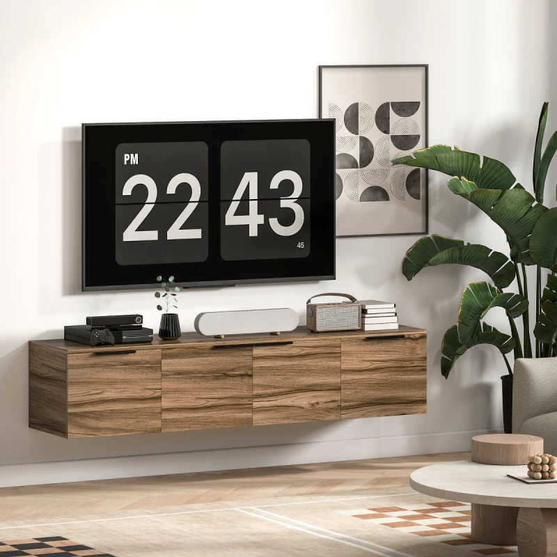 Image of HOMCOM HOMCOM Floating TV Stand Cabinet with Shelves and Doors, Rustic Brown Size: 150cm x 35cm Brown 150cm x 35cm Unisex 5063603657038